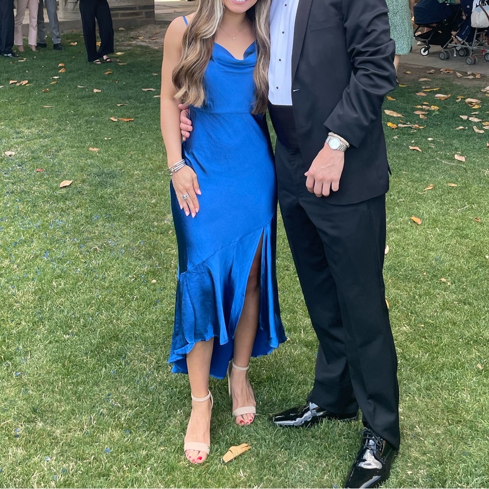 Blue Cowl-Neck Royal Blue Midi Dress
